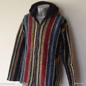 Men's Women's Hooded Jacket Gheri Cotton Hippie Boho Long Sleeve Fleece Cardigan - Picture 1 of 4
