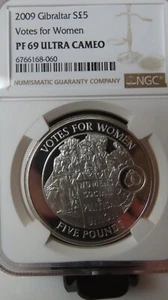 NGC PF69 Gibraltar 2009 Votes for Women History of Britain Silver 5 Pounds Proof - Picture 1 of 5