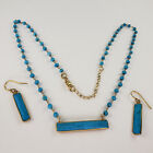 Sterling Necklace 21in &amp; Earrings with Gold Vermeil &amp; Blue Colored Beads[7038]
