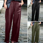 UK Women Fuax Leather High Waist Long Pants Casual Loose Palazzo Trousers Plus