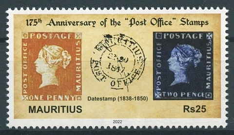 Mauritius 2022 MNH Stamps-on-Stamps Stamps Post Office Mauritius Blue 1v Set Cover