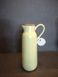 Anthropologie Lime Green Skinny Creamer Pitcher Ceramic Tag Cork Top Pottery 8" - Picture 1 of 7