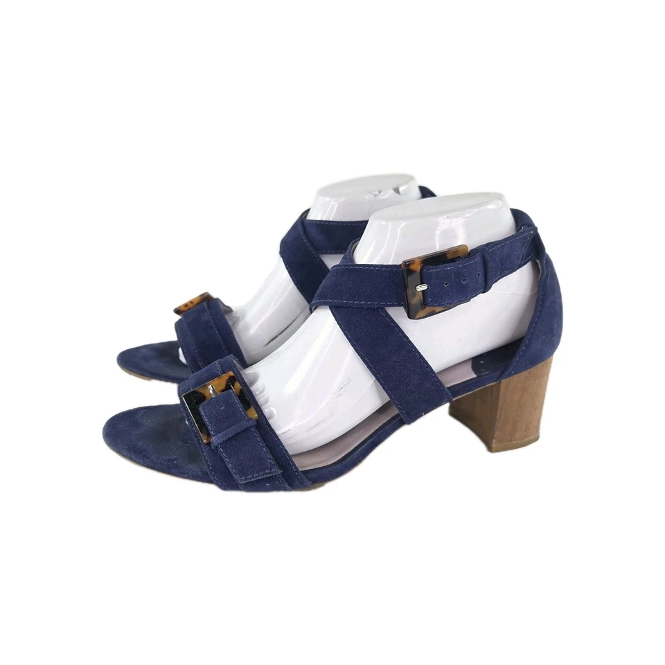 Johnston & Murphy Navy Suede Heels Sandals US 9.5 M Buckle Strappy Shoes  - Image 1 of 4