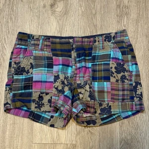 VTG Y2K Old Navy Women's madras Patchwork Plaid Floral Shorts Size 10 Cotton - Picture 1 of 6