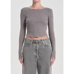 Agolde Women's Nova Long Sleeve Ribbed T-shirt in Owl Size Large - Picture 1 of 9