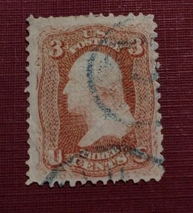 US 1862 G Washington 3 Cts , Grill Cancel (1807-1) - Picture 1 of 2