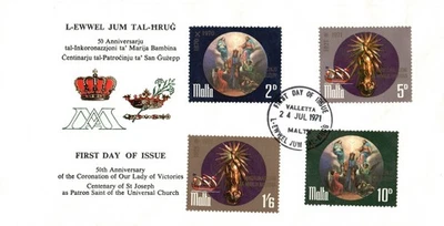 Malta 1971 Religious Anniversaries Saint Joseph and Our Lady of Victory FDC - Image 1 of 2