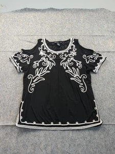 Top floral bordado negro blanco Lauren Michelle para mujer talla 1X hombro abierto - Imagen 1 de 11