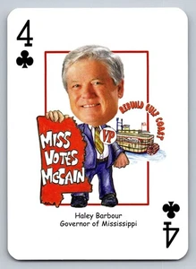Carta da gioco vintage campagna John McCain 4 di club Haley Barbour VP design - Foto 1 di 2