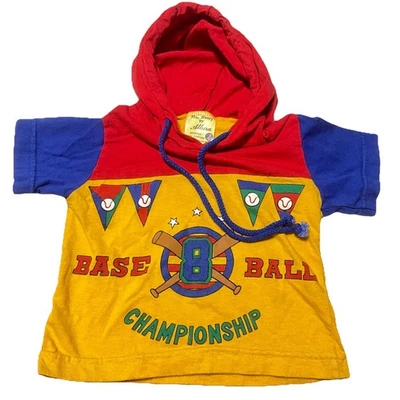 80s 90s Mac Henry By Allura Baseball Colorblock Boys Kids Hooded T Shirt Size 12 - Image 1 of 3