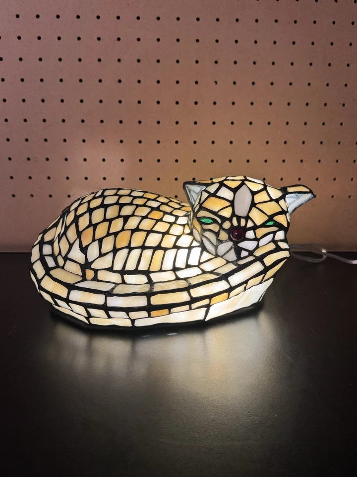 Vintage 1998 Tiffany Style CAT  Lamp Stained Glass Decorative Night Light - Image 1 of 4