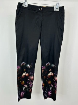 TED BAKER Sz 3 Satin Cropped Floral Designer Classy US Sz 8 Black Women Pants - Image 1 of 4
