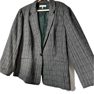 Blazer Kasper para mujer talla 20W chaqueta de un solo botón Glen a cuadros nuevo con etiquetas Foto 1 de 4