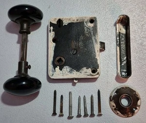 Vintage Door Lock With Original Black Knobs And Hardware - Picture 1 of 13