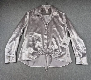Ariat Satin Top Womens Medium Metallic Silver Western Front Tie Knot W/Defects - Picture 1 of 23