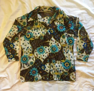 Vintage Union Made Floral Shirt Button Up Dress Mod Pychedelic 1960s VTG - Imagen 1 de 10