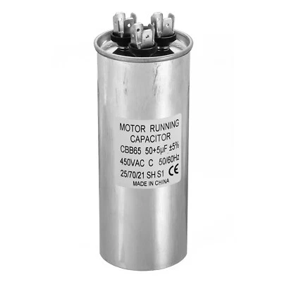 Cbb65 50+5Uf Condensateur 50+5Mfd 450V Aluminium 3 Terminal pour Air Climatiseur - Photo 1/4