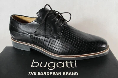 Bugatti Hombres Zapatos con Cordones Tenis Cuero Negro ¡NUEVO! Foto 1 de 4