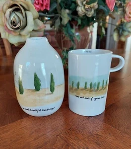 Retired Rae Dunn Boutique French Sketch oh-la-la Rows of Cypress Trees Mug& Vase - Picture 1 of 10