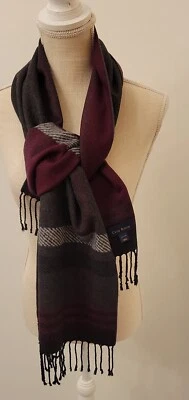 Bufanda Club Room 100% seda 60x12 reversible a cuadros-rojo y gris negro flecos GC Foto 1 de 4