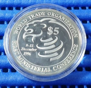1996 Singapore Inaugural Ministerial Conference of WTO $5 Silver Proof Coin - Picture 1 of 5