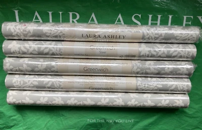 Laura Ashley Greenwich Steel Wallpaper -5 Rolls-  W090706-A/1 Free P&P - Image 1 of 4