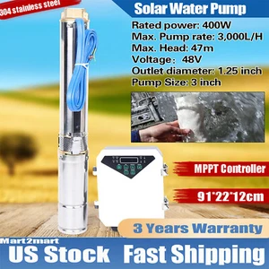 3" DC Solar Water Pump Submersible Deep Bore Well Pump 48V 400W +MPPT Controller - Picture 1 of 19