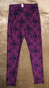 Justice Leggings Girls Size 12 Pink Purple Peace signs elastic waist - Picture 1 of 9
