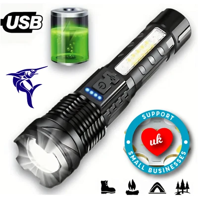 Potente torcia LED tascabile luce flash XML T6 impermeabile super luminosa zoom 1200L - Immagine 1 di 4