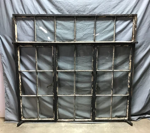 Antique 24 Lite Triple Casement Steel Industrial Shop Window 52x56 VTG 411-23B Cover
