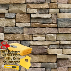 3ft x 40ft 3D Stone Brick Wallpaper Vinyl Film Sticker Rock Stacked 36" x 480" - Picture 1 of 6