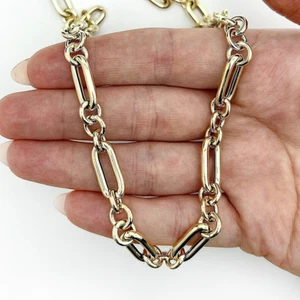Real 14K Gold 8mm Alternating Paperclip Chain Necklace 18" - Picture 1 of 7