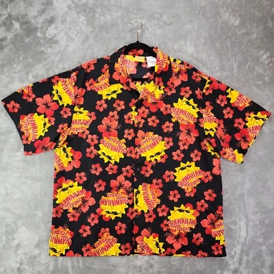 Hawaiian Tropic Shirt Mens Extra Large Black All Over Print Hibiscus Cutaway - Image 1 of 4
