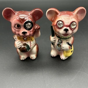 Vintage Lefton Mice Mouse Shakers Jeweled Couple Anthropomorphic Kitschy READ - Picture 1 of 9