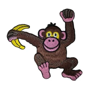 Brown & Pink Monkey with Banana Iron on Patch Naughty Wildlife 8×8×0.1cm(2.8g) - Picture 1 of 2