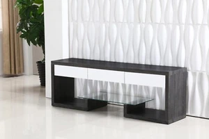 Black & White Gloss 3 Drawer TV Unit L160 x D40 x H55cm ROWLEY - Picture 1 of 6