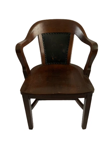 Antique Marble Shattuck Chair Co. Solid Wood Banker's Chair w/ Leather Seat Back Cover