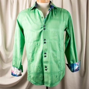Camicia elegante uomo BESPOKE nuova verde chiaro accenno di lime floreale cotone taglia M - Foto 1 di 12