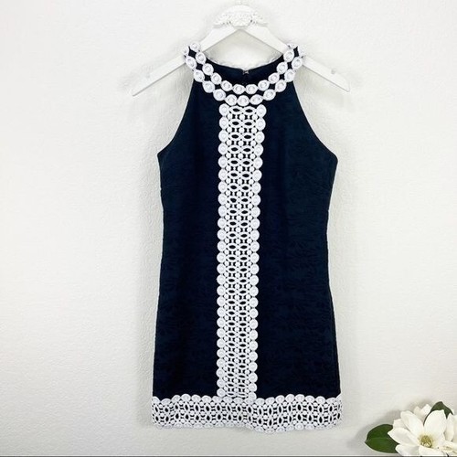 Abito tubino smanicato ricamato bianco navy Michael Kors taglia 6