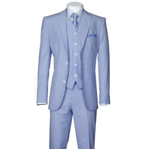 Men's 3 Piece Fashion Striped Seersucker Suit With Vest&Pants Slim Fit 2 Button 