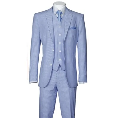 Men's 3 Piece Fashion Striped Seersucker Suit With Vest&Pants Slim Fit 2 Button  - Image 1 of 4