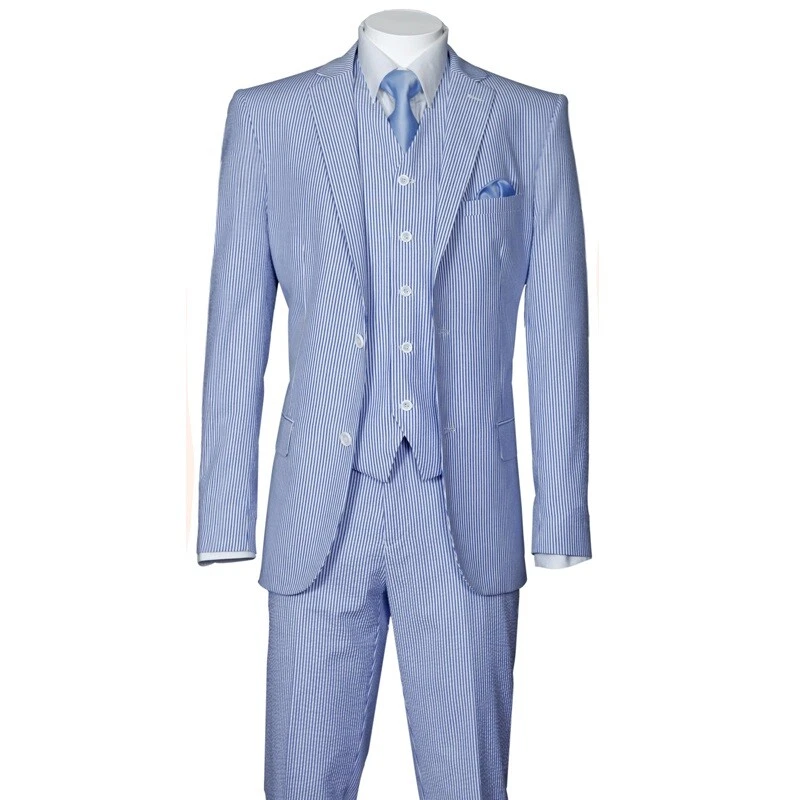 Men's 3 Piece Fashion Striped Seersucker Suit With Vest&Pants Slim Fit 2 Button  - Image 1 of 4