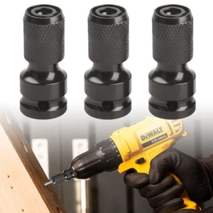3Pcs Impact Wrench Adapter 1/2 in - 1/4 in Socket to Bit Holder Hexagon Shaft - Picture 1 of 10