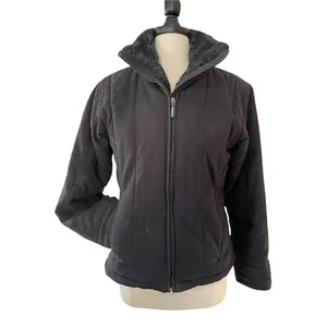 Columbia Sz M Women Black Faux suede Puffer Quilted Jacket w Faux Fur collar - Picture 1 of 7