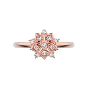 10K Rose Gold with 0.11CT Round Cut Lab Grown Diamond Women's Floral Design Ring - Picture 1 of 7