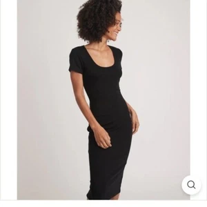Marine Layer Lexi Rib SS Midi Dress Black Size Medium Minimalist Neutral - Picture 1 of 10