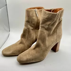Aquatalia Womens Luissa Ankle Boots Booties Beige Suede Stacked Block Heel 7.5 M - Picture 1 of 17