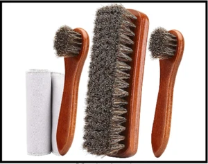 Horsehair Shoe Brush Shine Kit Shoe Polish Kit Leather Shoes Boot Cleaning 4 PCS - Picture 1 of 5