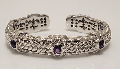 Brazalete mediano Judith Ripka de plata de ley de 3 estaciones amatista Foto 1 de 4