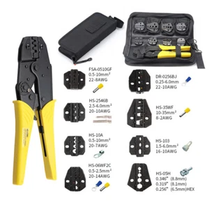 Crimping Tool Kit Terminal Ratchet Crimper Pliers 8 Interchangeable Die Set New - Picture 1 of 8